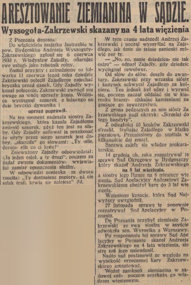 Aresztowanie ziemianina w sądzie. Skazany na 4 lata więzienia (29 NOV 1934)