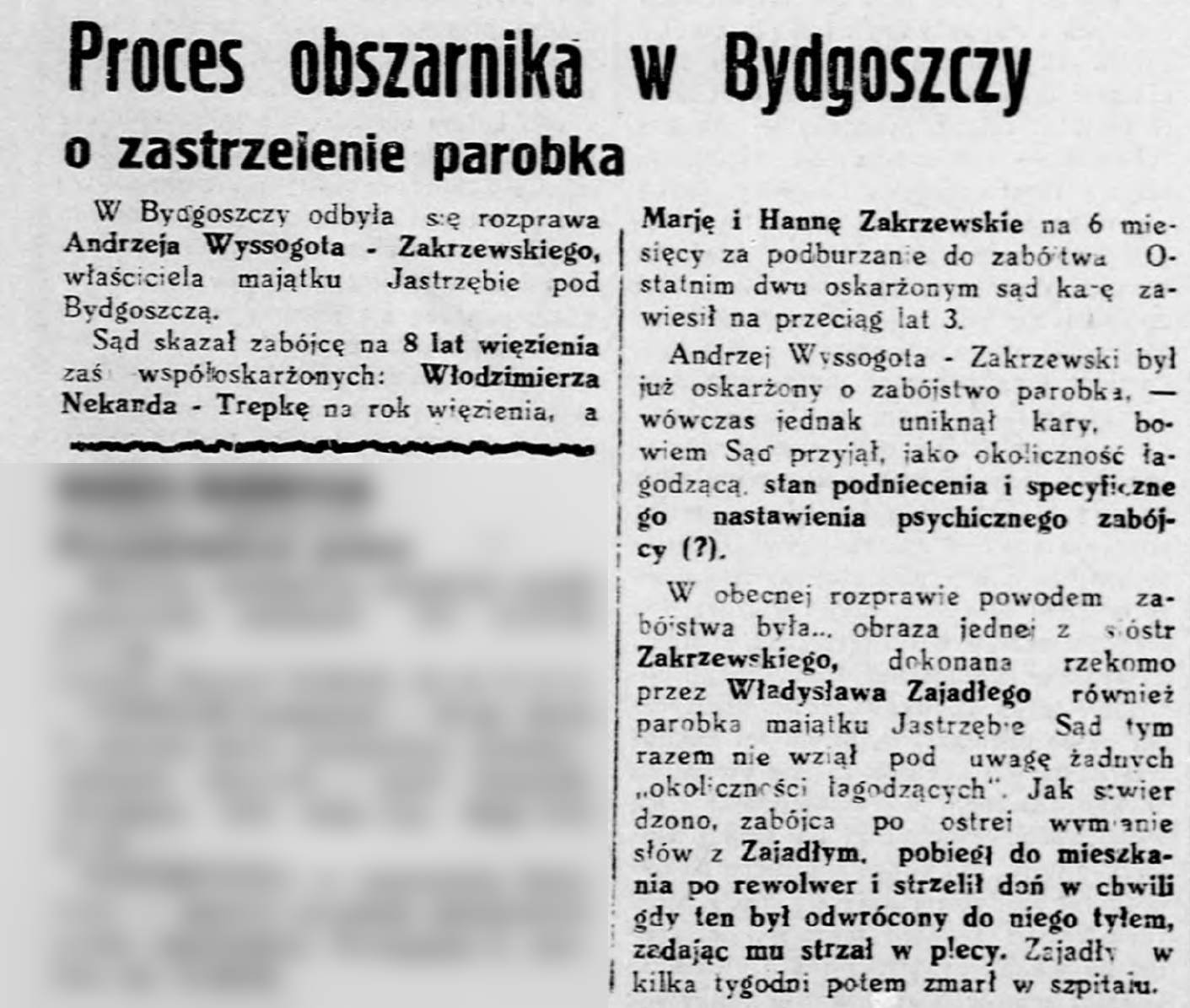 Proces obszarnika w Bydgoszczy o zastrzelenie parobka (19 DEC 1933)