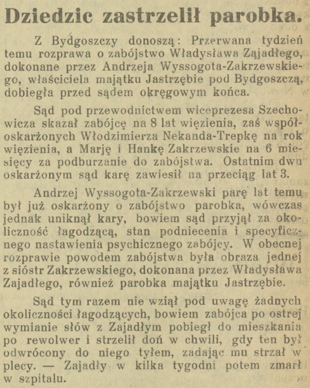 Dziedzic zastrzelił parobka (20 DEC 1933)