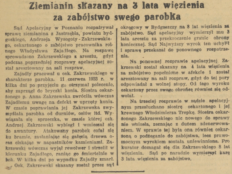 Ziemianin skazany na 3 lata za zabójstwo swego parobka (12 MAY 1935)