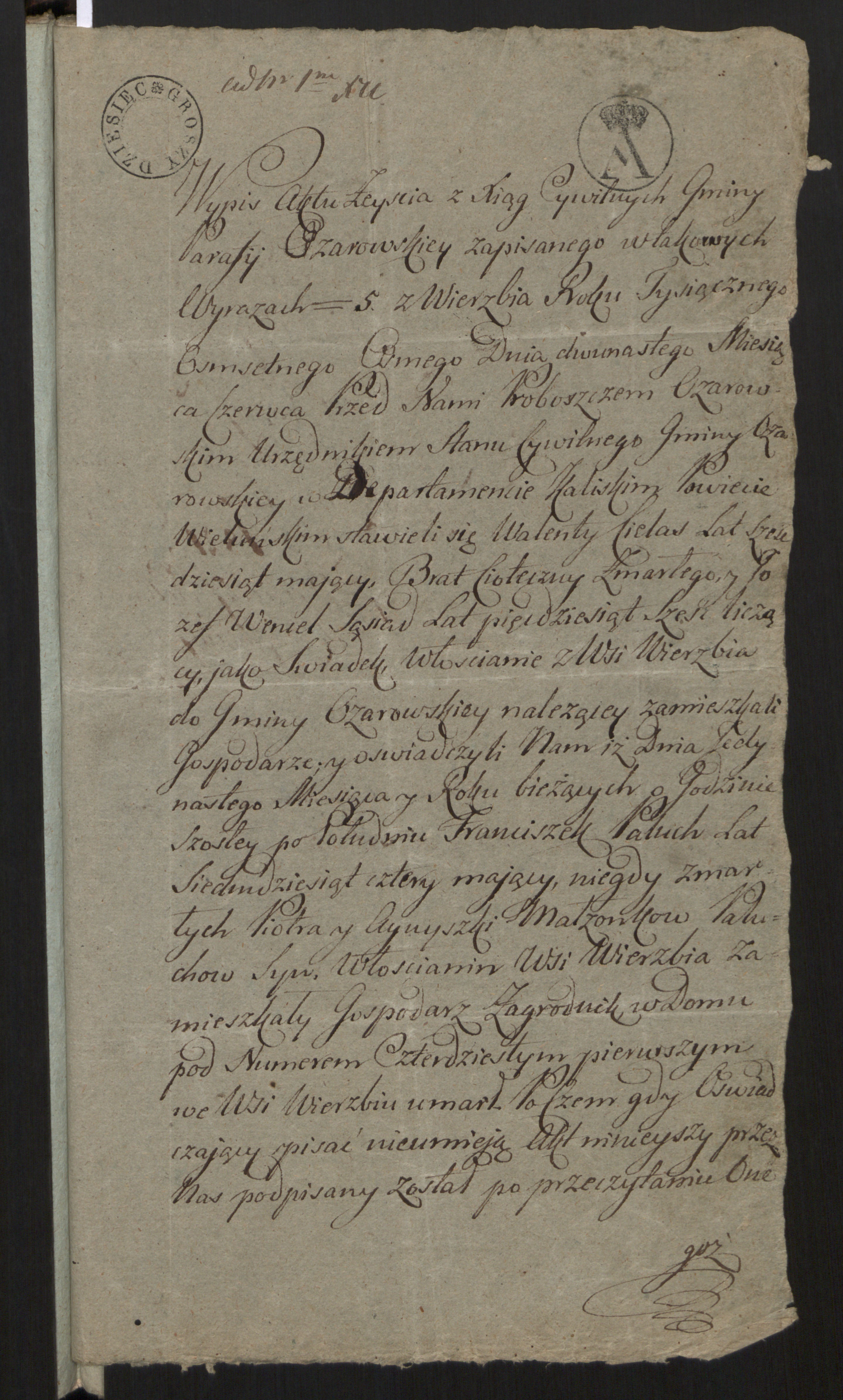 Odpis aktu zgonu Franciszka Paluszka z alegat (10 JAN 1821)