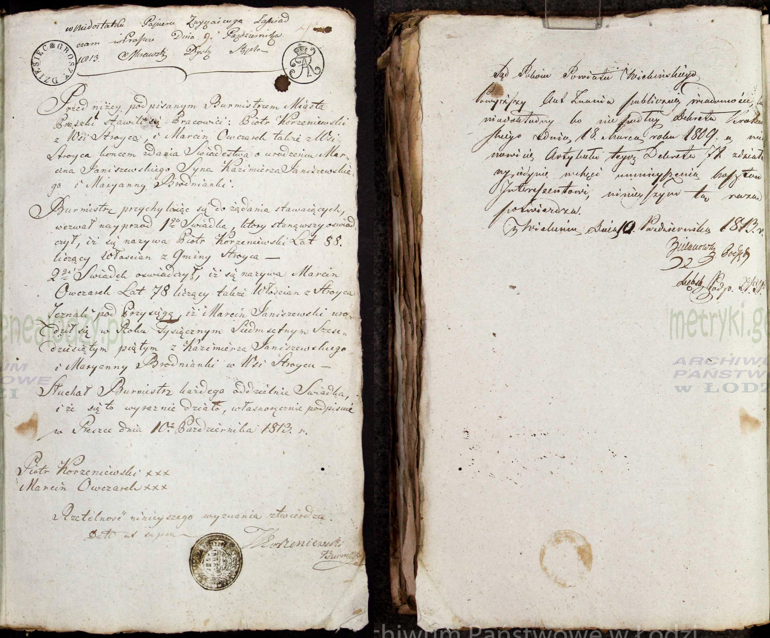 Akt publicznego znania Marcina Janiszewskiego (10 OCT 1813)