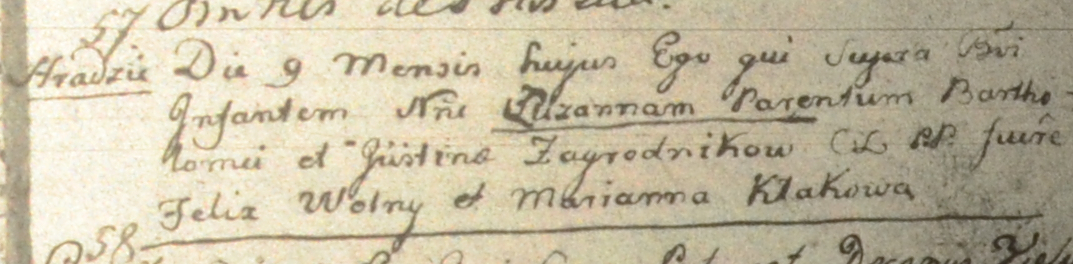 Akt chrztu Zuzanny Zagrodnik