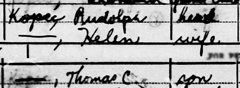 The Kopecs (Rudolph) in 1940 Census