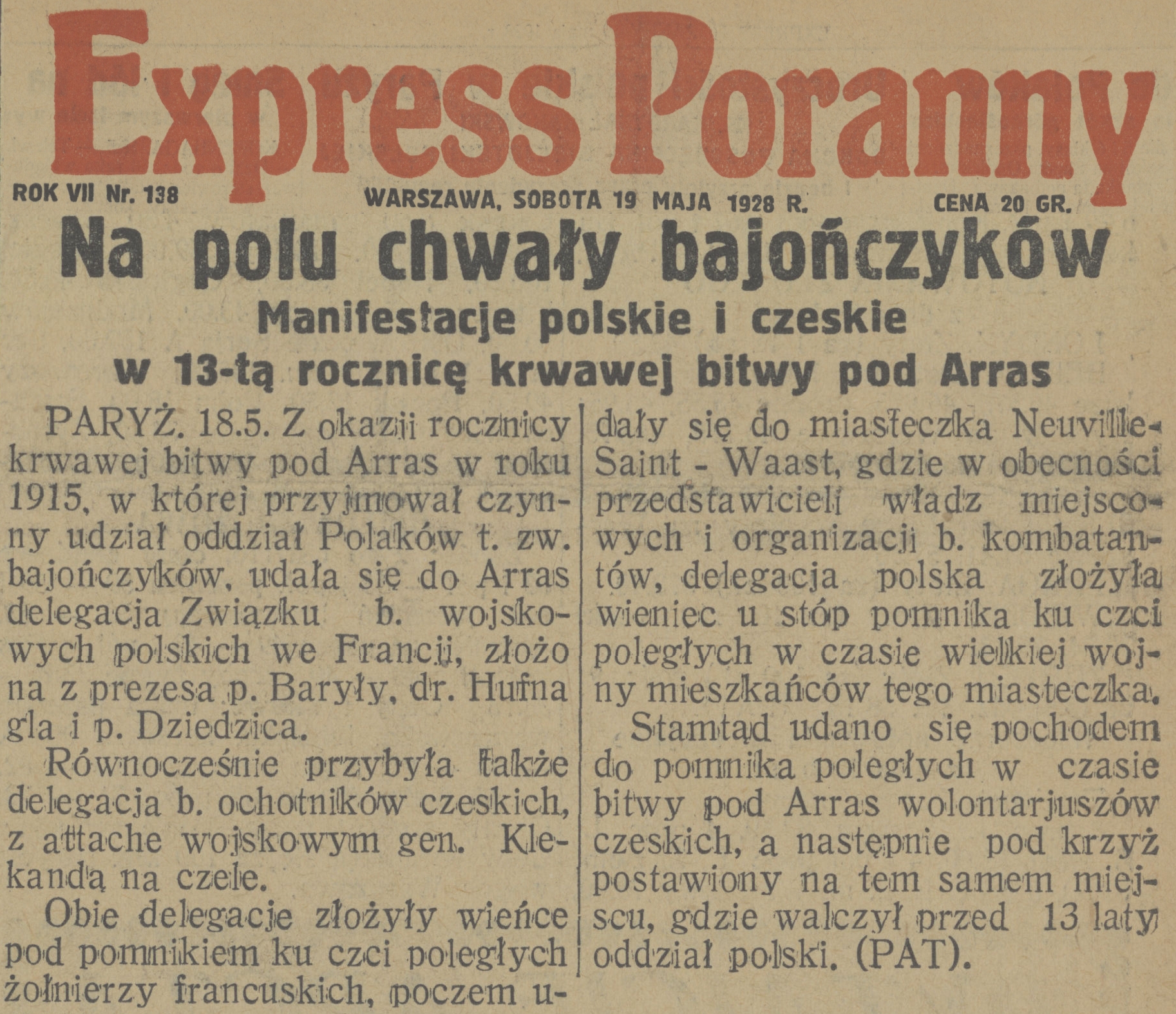 Na polu chwały bajończyków (19 MAY 1928)