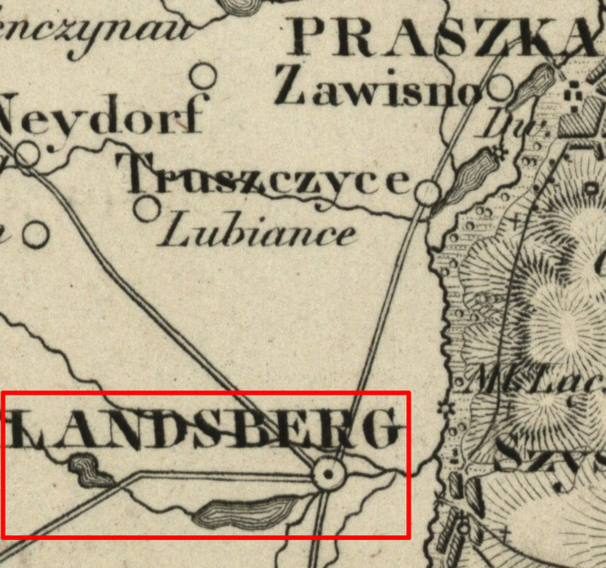 okolice Praszki na topograficznej karcie Królestwa Polskiego — Landsberg — 1839 »» 1843 [Praszka-MR11987] (1839 »» 1843)