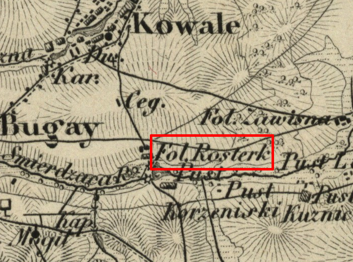 okolice Praszki na topograficznej karcie Królestwa Polskiego — folwark Rosterk — 1839 »» 1843 [Praszka-MR11987] (1839 »» 1843)