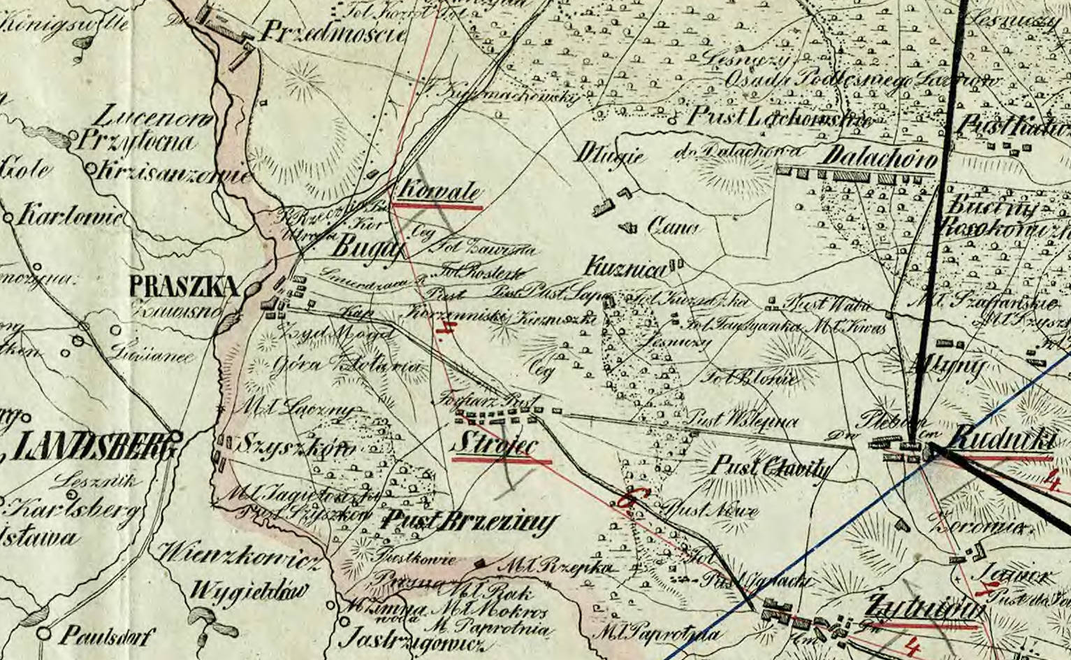 okolice Praszki na Mappie powiatu wieluńskiego — 1847 »» 1866 [Praszka-MR16478] (1847 »» 1866)